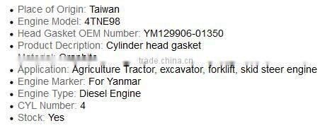 4TNE98 graphite head gasket for yanmar excavator diesel engine use