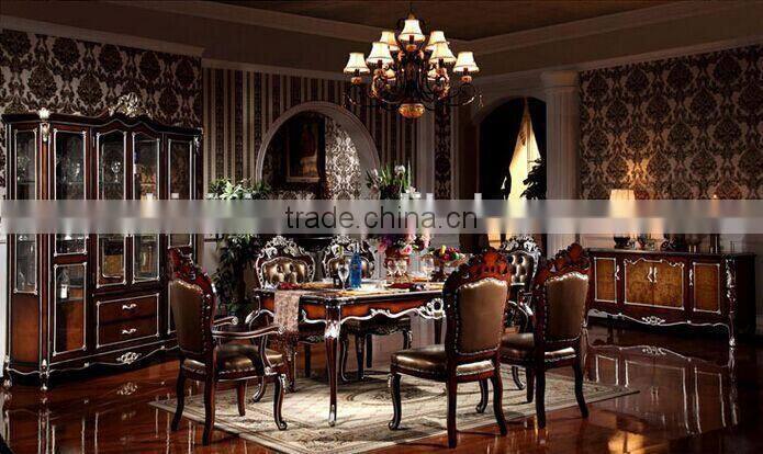 Luxury American Style Dining Room Furniture, Palace Royal Wooden Dining Table For 6 People and Chairs (BF01-ML018)