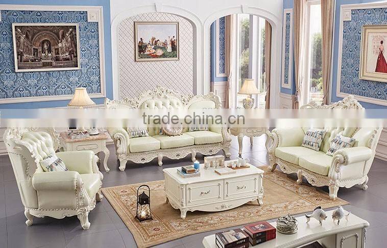 Solid wood hand carved home furniture living room leather sofa set