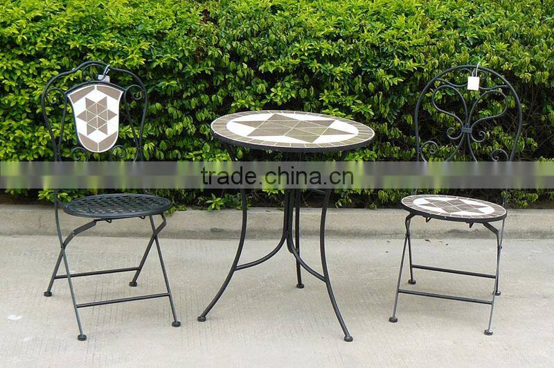 Antique Black Foldable Wrought Iron Mosaic Chair