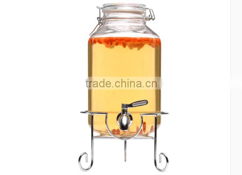 Glass Mason Jar Beverage Drink Dispenser With metal stand and tap