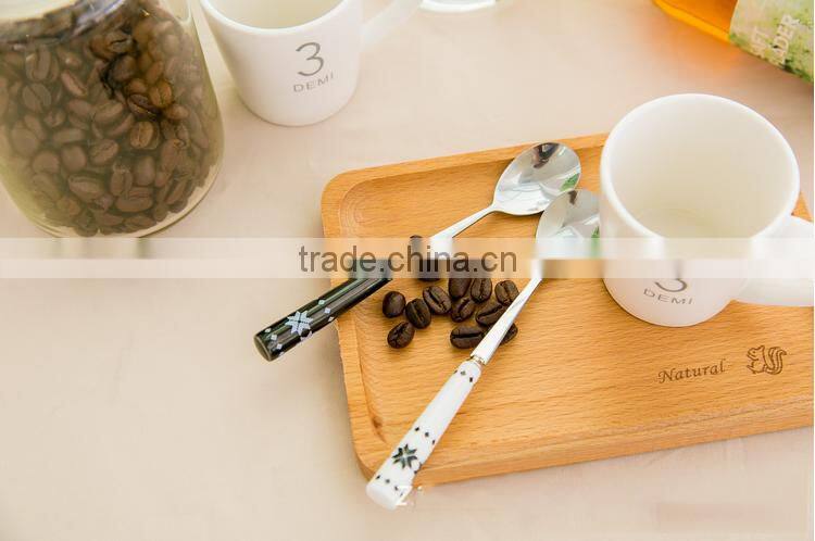 Wood Rectangle Sculpture Flower Coffee Tea Dessert Food Serving Plate Tray