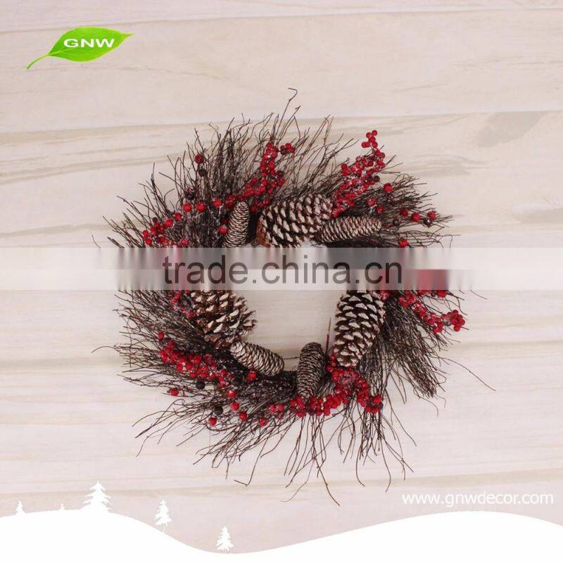 GNW CHWR-1605031 Customized Promotional Pine Cones Brown Christmas Rattan Wreath