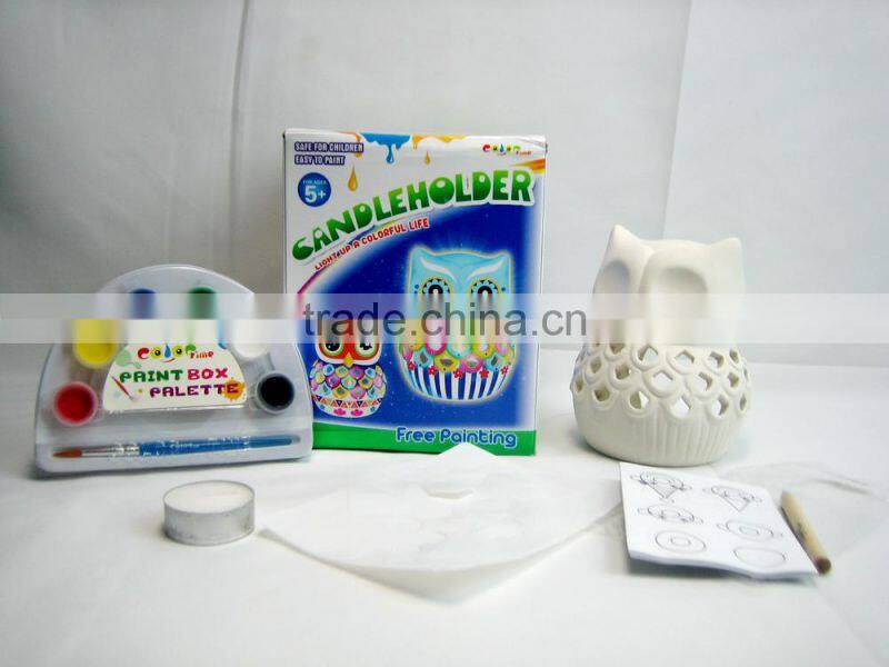 factory new design DIY free coloring ceramic owl candle holder