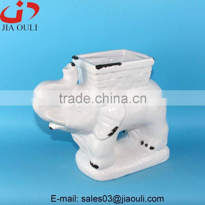 Antique Animal flower pot, Ceramic Elephant planter