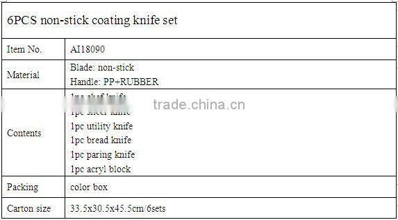 6PCS non-stick coating knife set