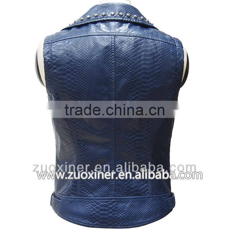 lady Imitation snakeskin leather pu waistcoat with metal zip and snap on front