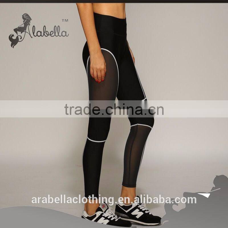 New Fashion Yoga Gym Geometric Mesh Leggings Fitness Work Out Black Elastic Running Pants