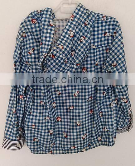 2016 handsome boys printed grid coat with cap for Autumn