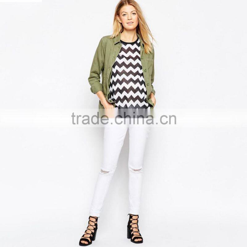 plain white knee ripped maternity denim jeans wholesale for women