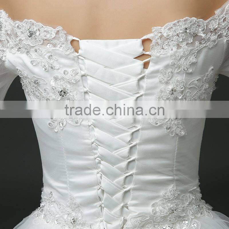 MGOO Manufacturer Off Shoulder Tail Wedding Dress Lace Up Ballgown Skirt Maternity Wedding Brail Party Dress