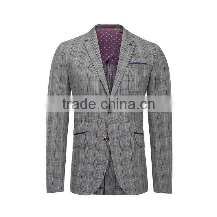 New Product Checked 2 Button Polyester Viscose Business Men'S Fashion Simple Suit Designs