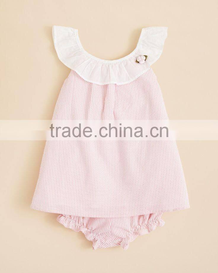 Hot Sale Baby Clothes Navy Nlue Polka Dots Outfit Lace Trim Kids Girls With Ruffle Bloomer Set