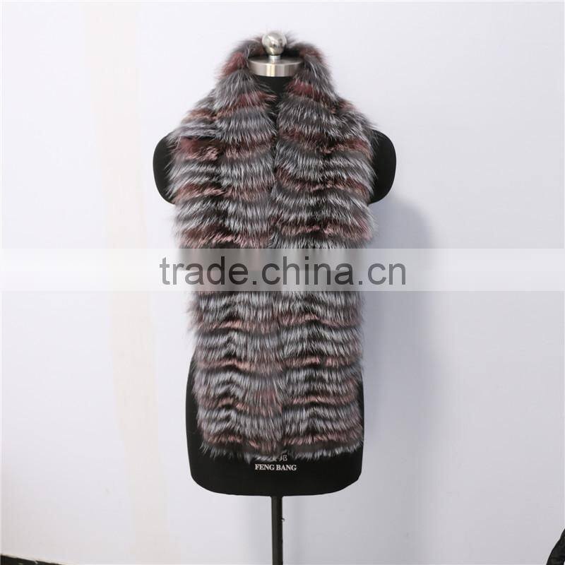 Super long 150cm winter trendy real fox fur scarves long fox fur muffler black and white striped fox fur scarf zebra scarves