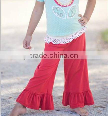 cheap china wholesale kids clothing fashion girl yellow-green ruffle wide trousers child cotton pyjamas factory outlet kid pants