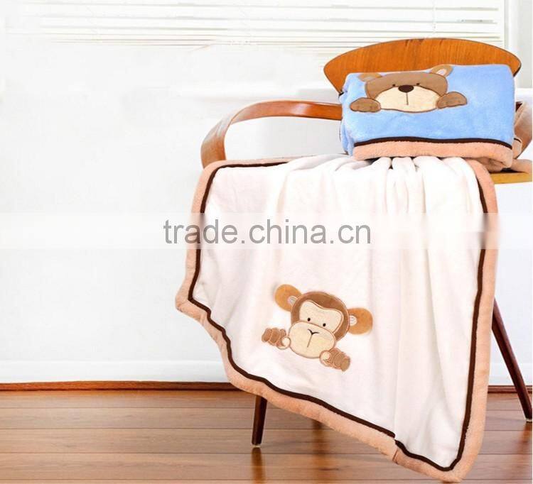Overlocking embroidered baby soft thick fleece blanket