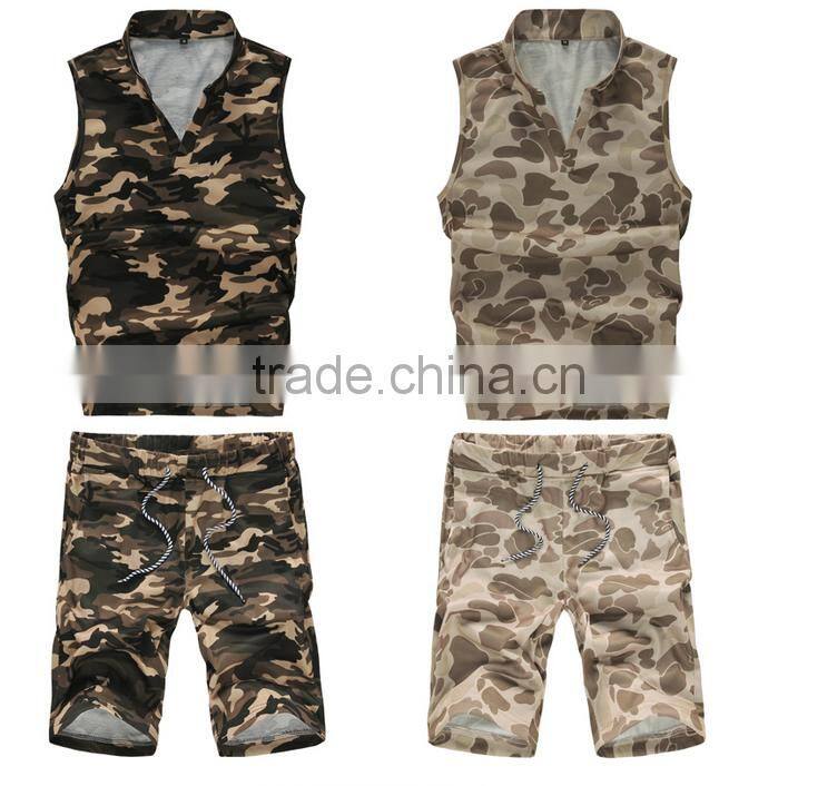 sports wear ,gym camo/camouflage sleeveless singlet/tank top couple turtleneck t shirt sets clothing