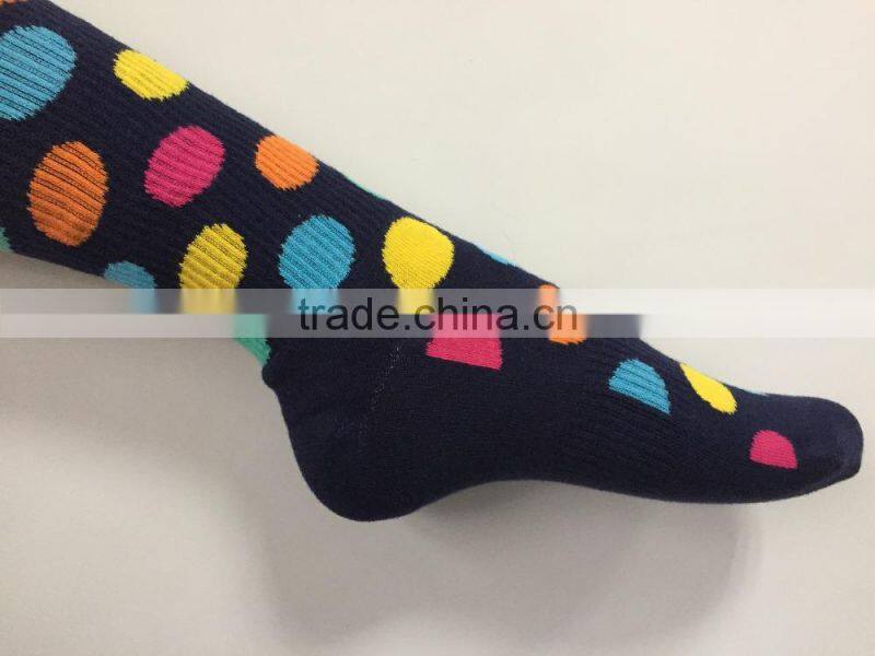 Mid-calf teen girl colorful dot jacquard full terry crew fashion tube socks women
