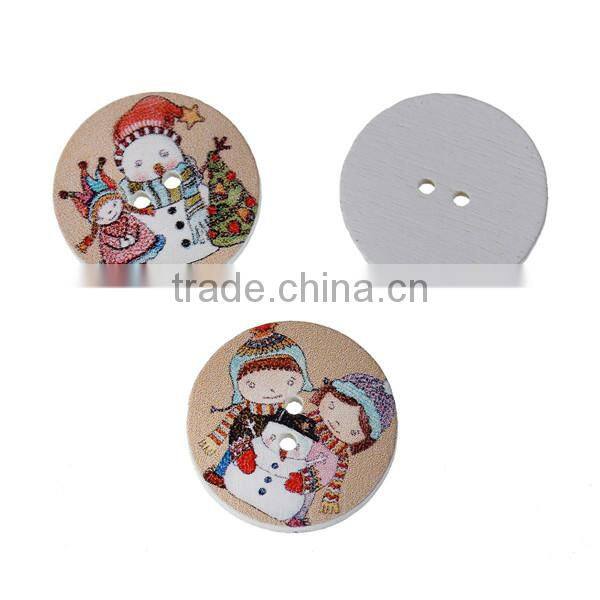 Wood Sewing Buttons Scrapbooking 2 Holes Round At Random Christmas Snowman Pattern 25mm Dia