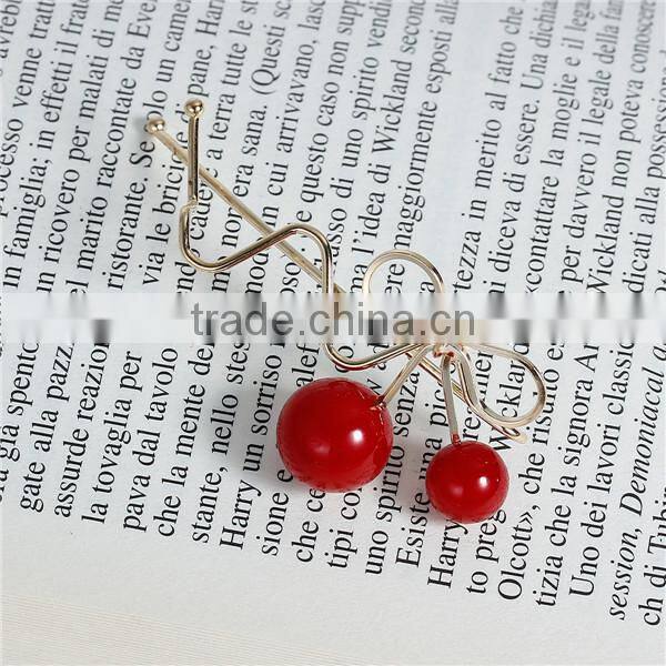 Beautiful Girl Wave Gold Plated Red Cherry Acrylic Hair Clips