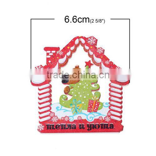 Mixed Christmas Tree Snowhouse Pattern Wood Charm Pendants 6.8cmx6.6cm