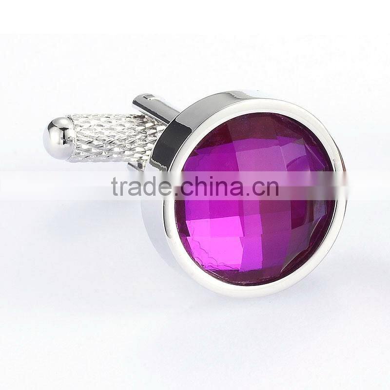 Men's Stainless Steel Cufflinks with purple Back