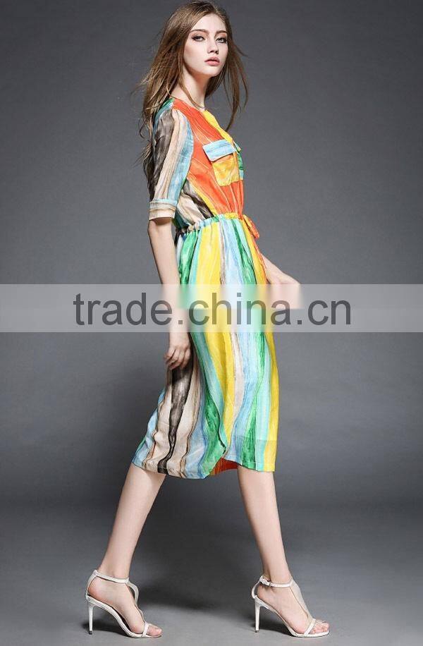 Summer Womens Fashion Casual Long Chiffon Maxi Dresses Lasies Short Sleeve Multi-Color Printed Dress