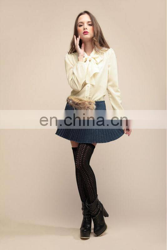 2013 ladies rabit fur chain ornament pleated mini A-line skirt
