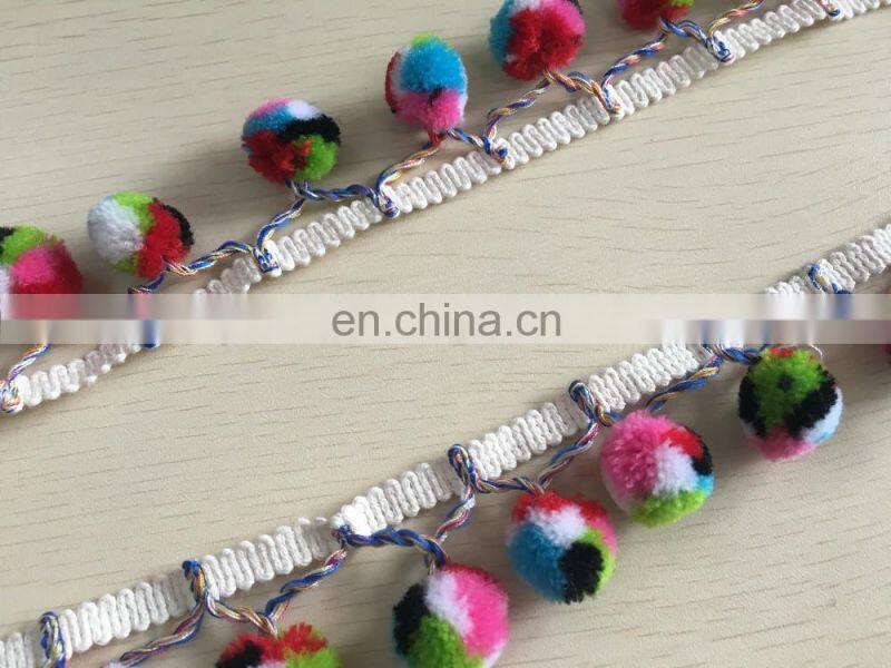 China 2017colorful tape sewing with fringe/tassel yards wholesale pom pom trim