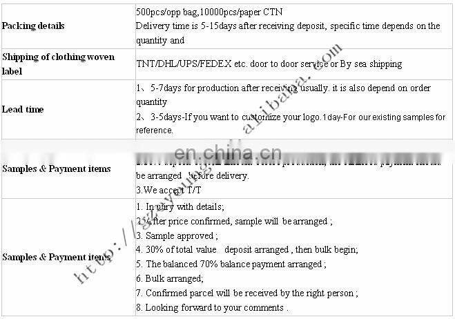 Damask white satin garment printed size labels tags