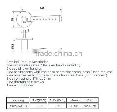 LH024:Solid Stainless Steel Lever type door Handle with Escutcheon