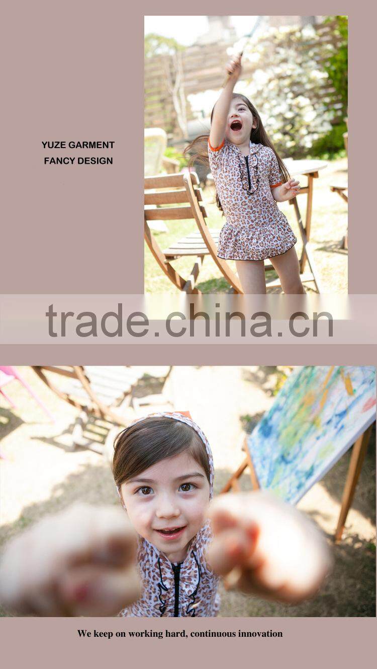 high quality leopard 1pc kids swim jumpsuits with hood