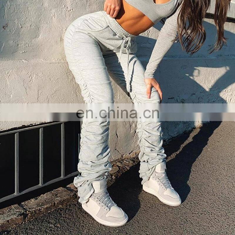 Clothing wholesale custom sports and leisure sweater women's trousers Slim straight leg pants pile pile trousers pleated sweat