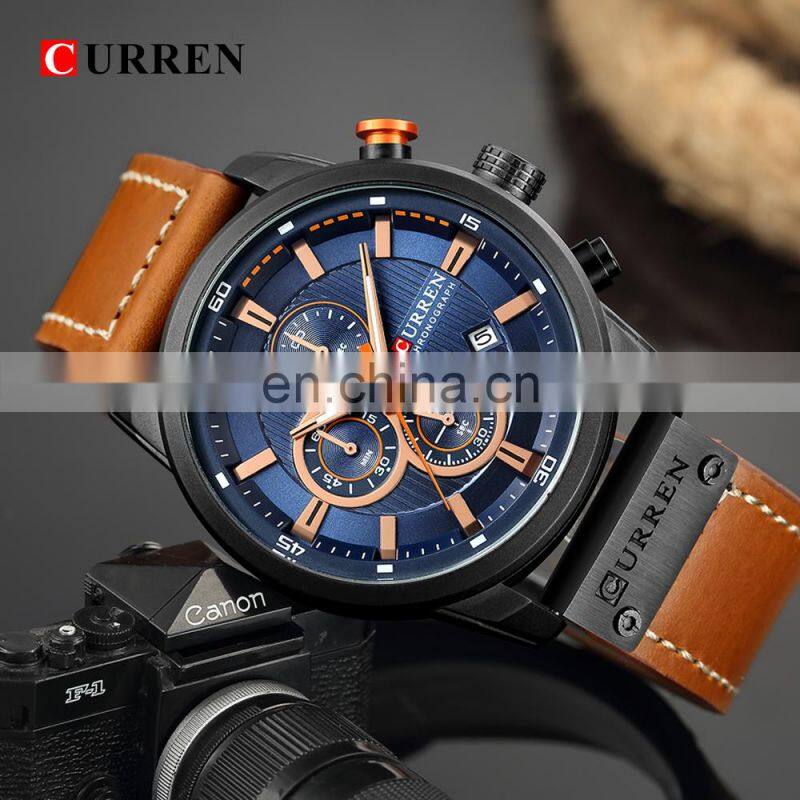 CURREN 8291 Men's Watches Quartz Movement Fashion&Casual Auto Date Leather Band Watches