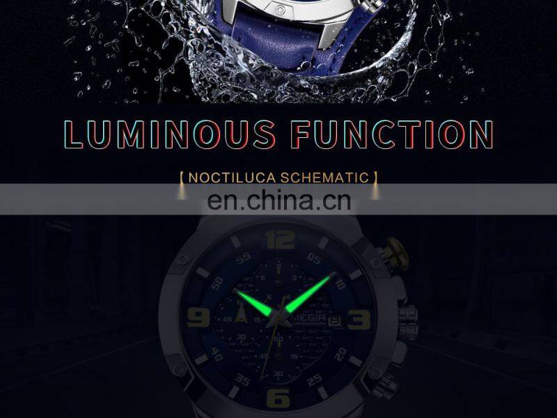 MEGIR ML2099G Men Quartz Watch Top Brand Luxury Gold Chronograph Date Military Sport Leather Band Male Clock