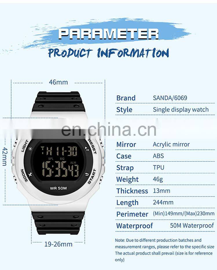 SANDA 6069 Women Watches LED Electronic Digital Waterproof Ladies Clock Female Wristwatch watch women brand