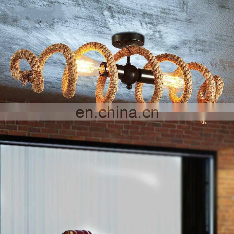 Vintage Lighting Pendant Light E27 Restaurant Chandelier Hanging Iron Bamboo Rope Lighting Hemp Rope Chandelier