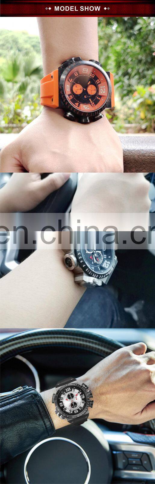 Wholesale custom stainless steel crystal glass compass male dual time men twins quartz watch