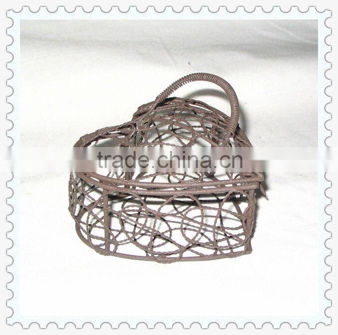 antique decorative heart-shape iron wire basket with handle