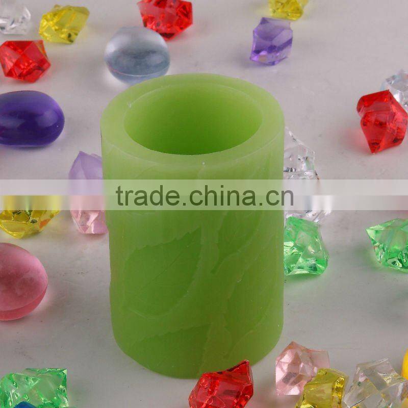 Round Pillar LED Candle With Big Leaves Engraved