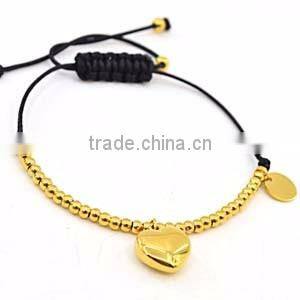fashion bracelet wax rope adjustable gold bead bracelet with heart pendant