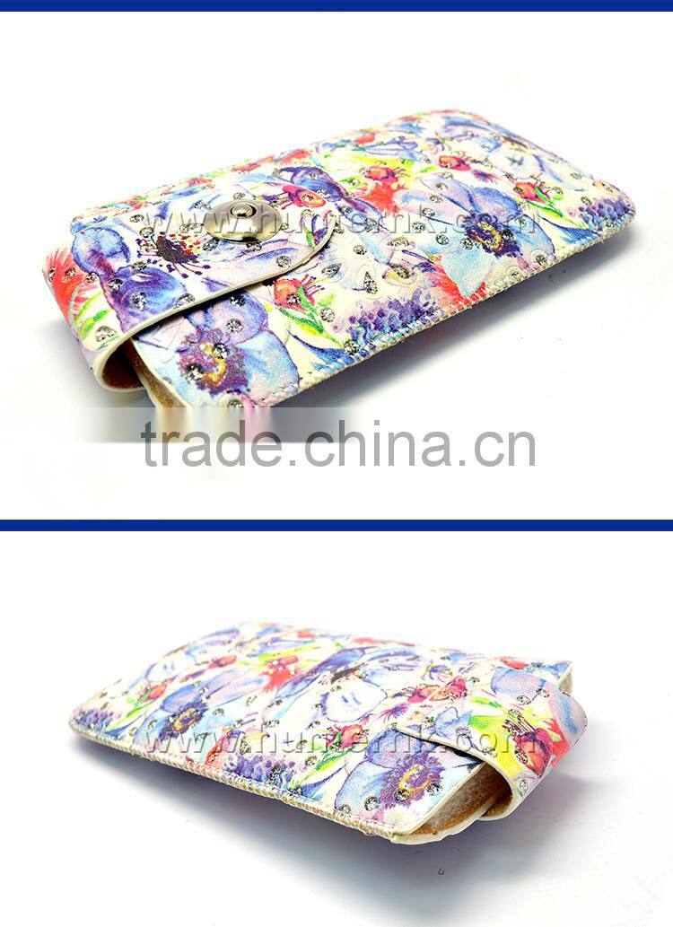 Printed Diamond Leather Pull Up Pouch For S5 Size