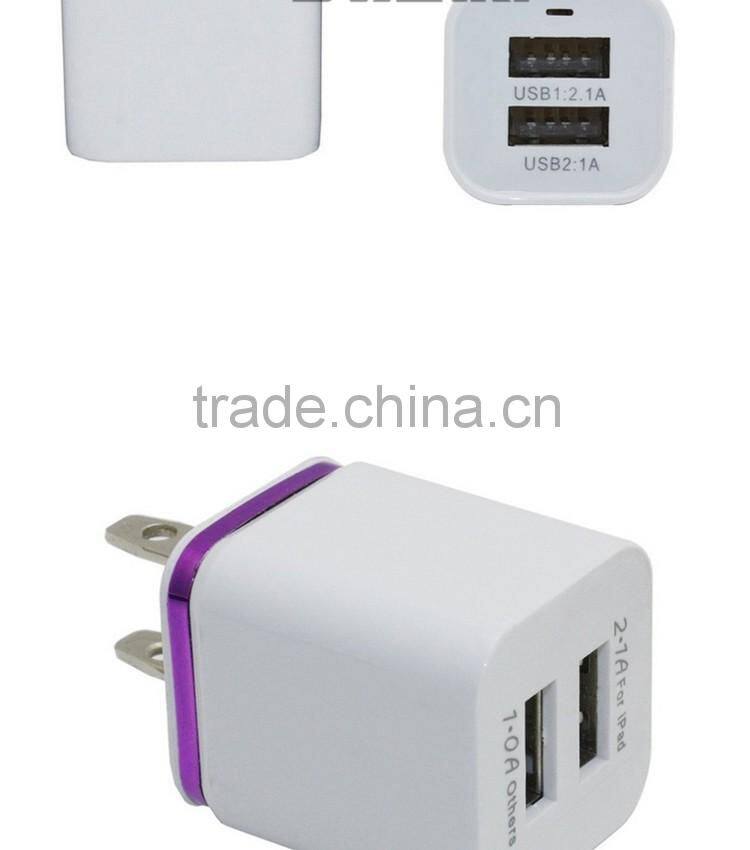 new products 2016 universal 2.1A small fast selling items travel wall charger 2 usb port home charger with Aluminum rim