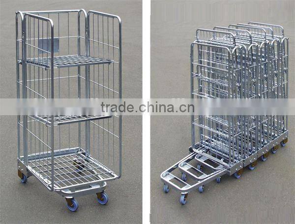 Moveable warehouse storage metal wire mesh trolley
