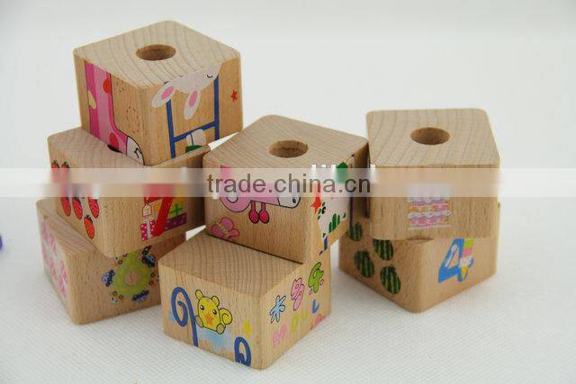 Wooden educational digital building block tower toys for babies