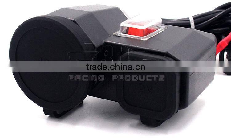 BJ-UPS-004 Waterproof Dual Motorcycle Mobile Phone USB Power Supply Cigarette Lighter 12V