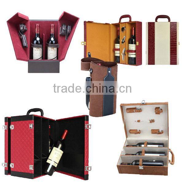 Factory Hot Sell Handmade Pu leather gift box wine for 2 bottles
