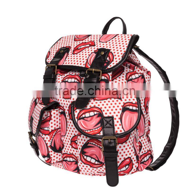 2016 3d printed lips dot tongue Vintage Canvas Rucksacks Cute School Satchel Rucksack Backpack Campus Bag
