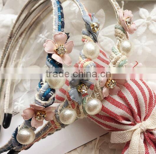 lovely flower and pearls adult headband hair bands for women