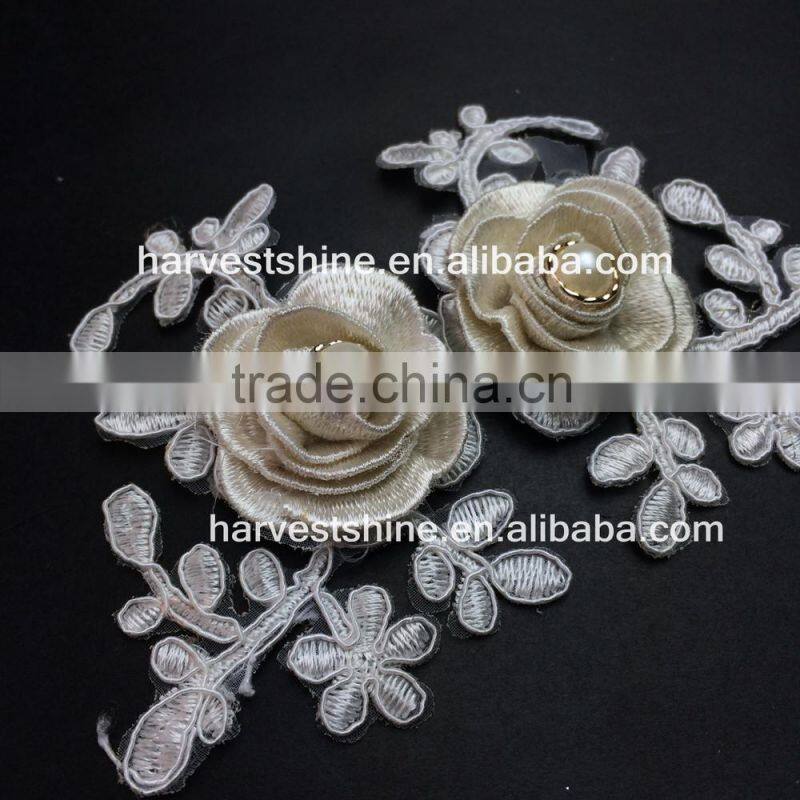 Wedding Bridal Applique,Embroidery Rose Fabric Flower Applique,Floral Flower Pearl Applique